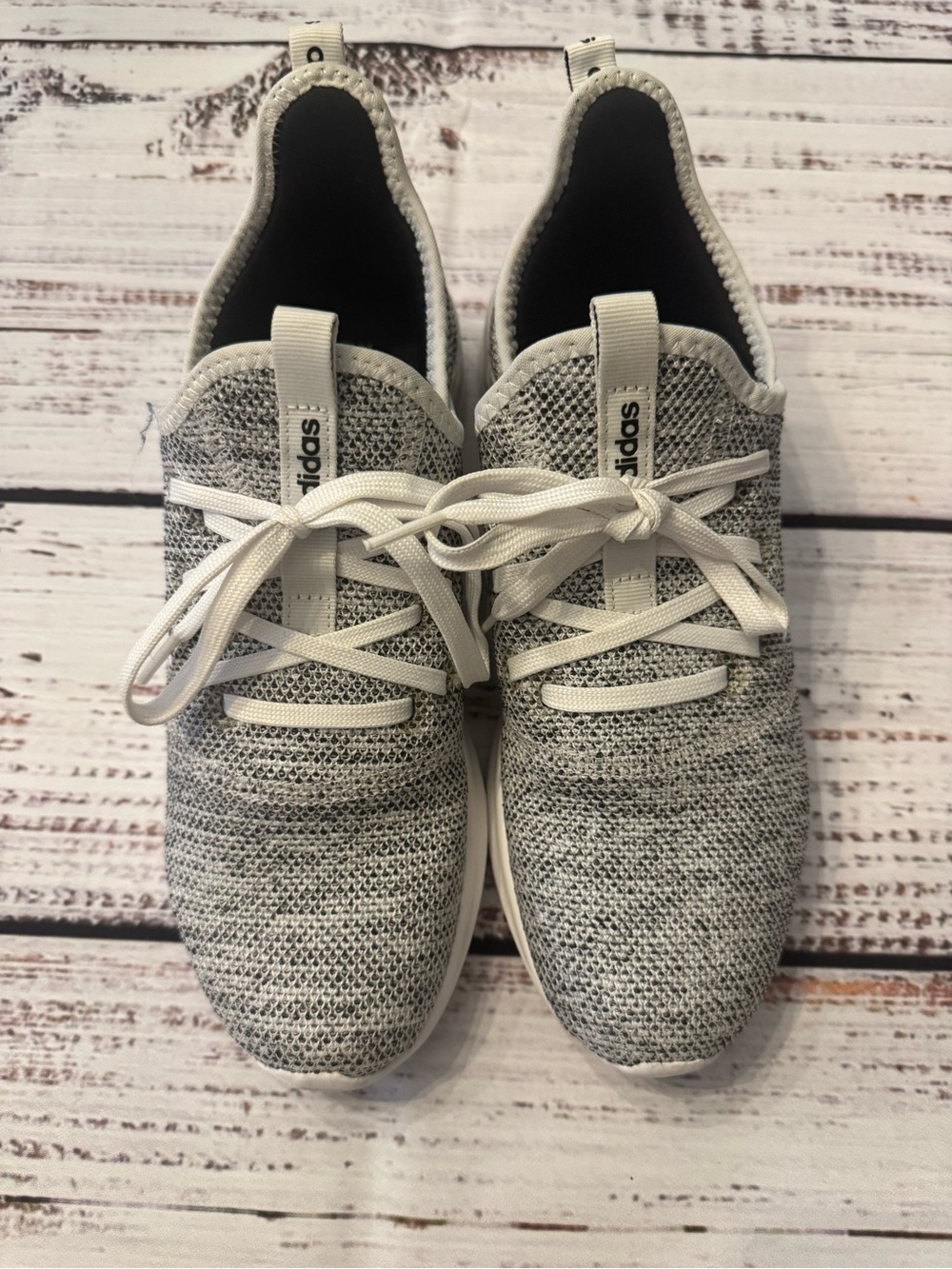 adidas Gray and White Knit Slip-On Sneakers